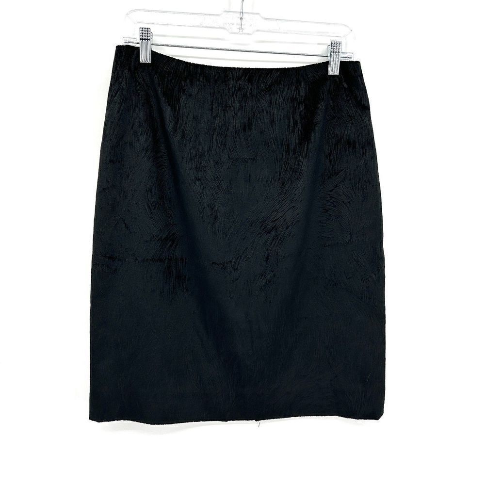ETCETERA Black Faux Fur Textured Back Zip Slit Mini Pencil Skirt Size 6